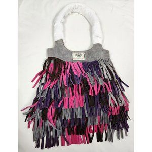 CORAZON DE MELON Pink Purple Grey Fringe Suede Leather Medium Size Bag NWOT
